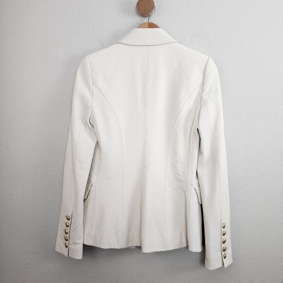 L'Agence Kenzie Lambskin Leather Double Breasted Blazer White Gold 2 NWT - Picture 11 of 16